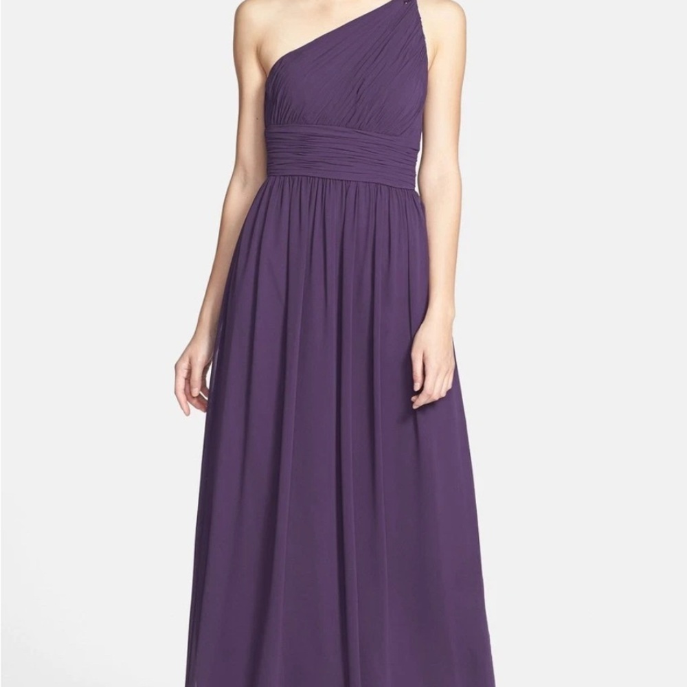 Donna Morgan Strapless One Shoulder Mauve Lavender Dress